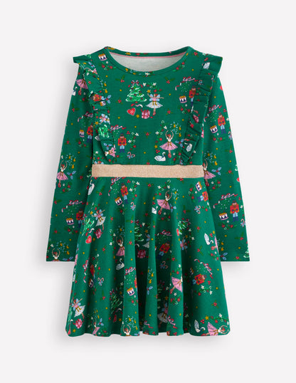 Cora Twirly Jersey Dress-Jewel Green Nutcracker-4