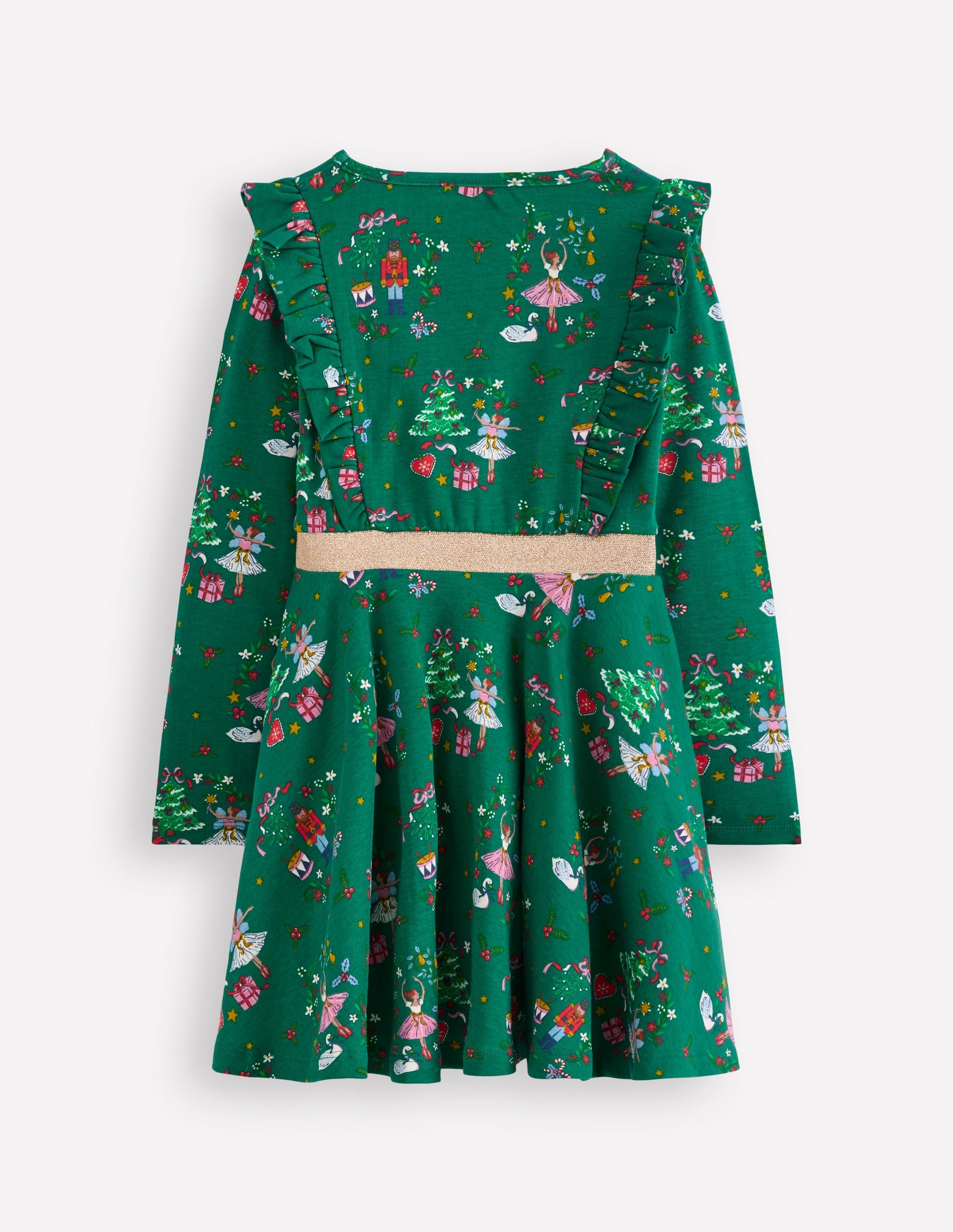 Cora Twirly Jersey Dress-Jewel Green Nutcracker-5