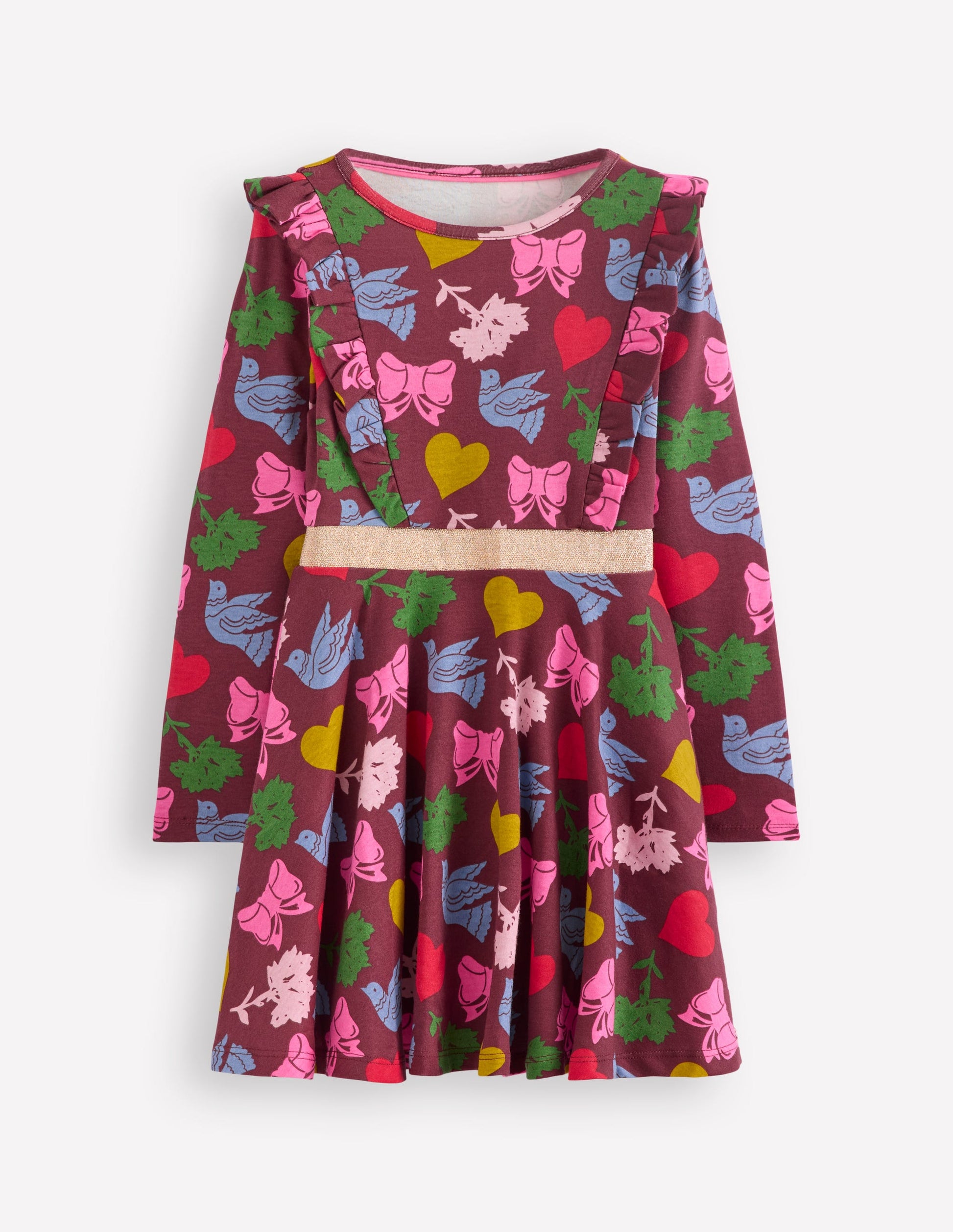 Cora Twirly Jersey Dress-Chestnut Festive Fun-1