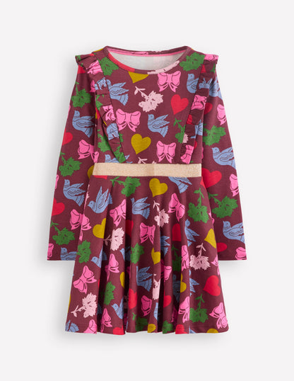 Cora Twirly Jersey Dress-Chestnut Festive Fun-1