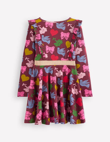 Cora Twirly Jersey Dress-Chestnut Festive Fun-2