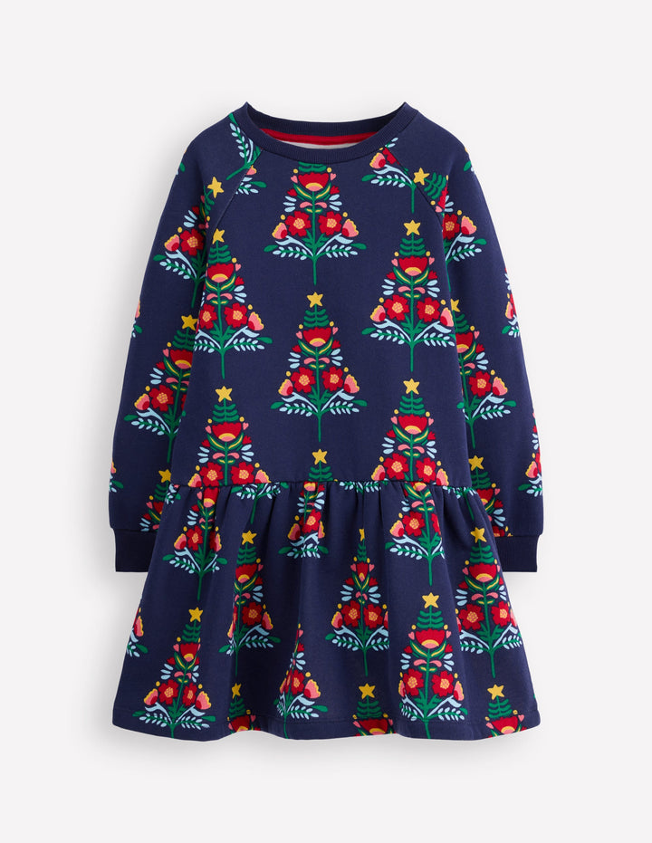 Cosy Sweatshirt Dress-College Navy Christmas Trees