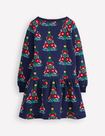 Cosy Sweatshirt Dress-College Navy Christmas Trees-2