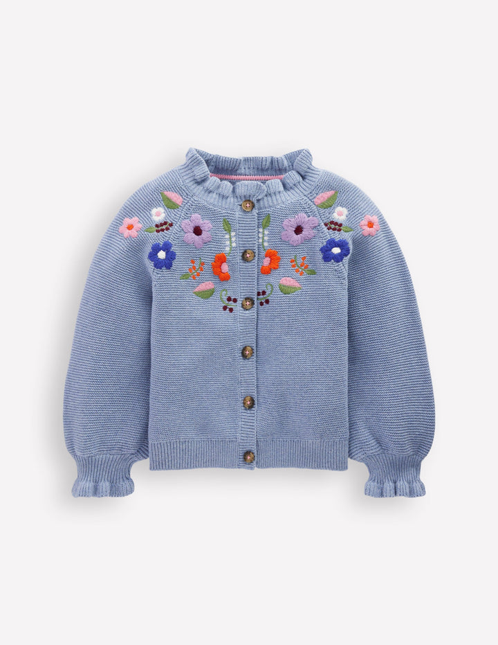 Pretty Embroidered Cardigan-Glacier Blue