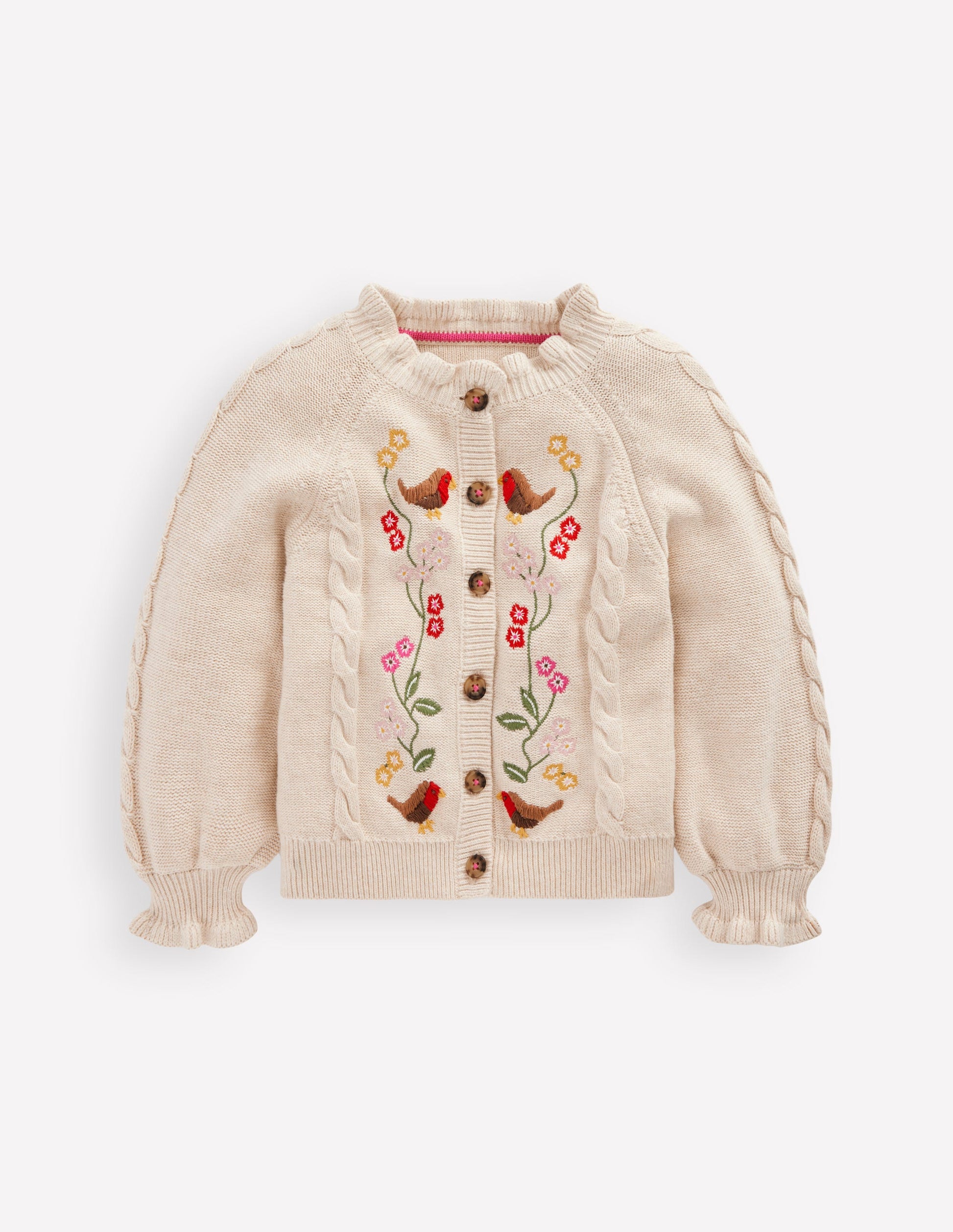 Pretty Embroidered Cardigan-Oatmeal Marl-1