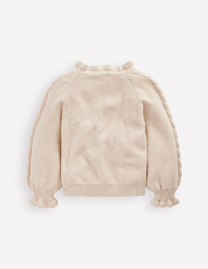 Pretty Embroidered Cardigan-Oatmeal Marl-2