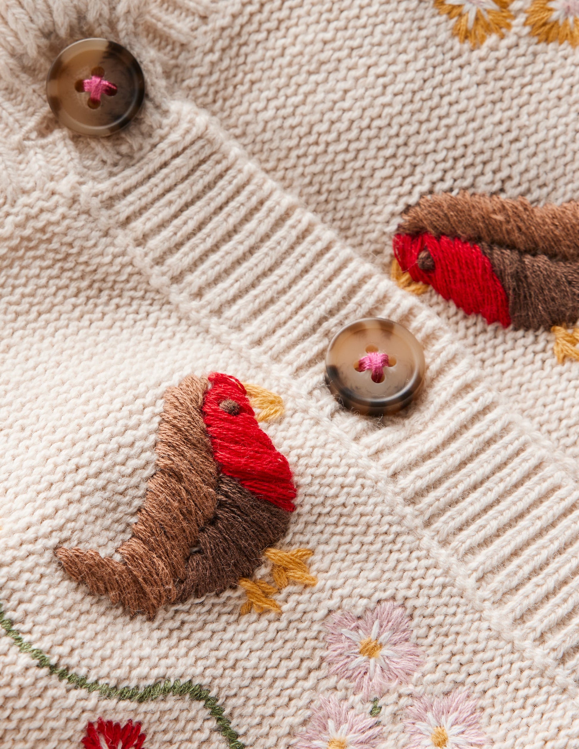 Pretty Embroidered Cardigan-Oatmeal Marl-3