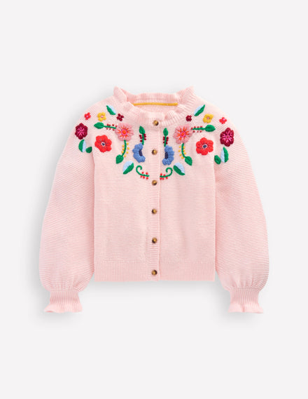 Pretty Embroidered Cardigan-Chalk Pink