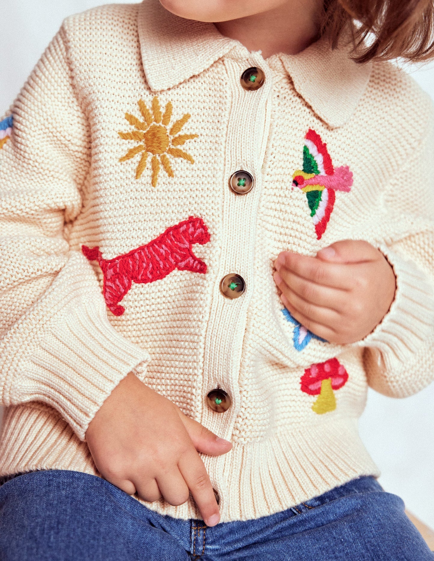 Collared Cardigan-Ecru Marl