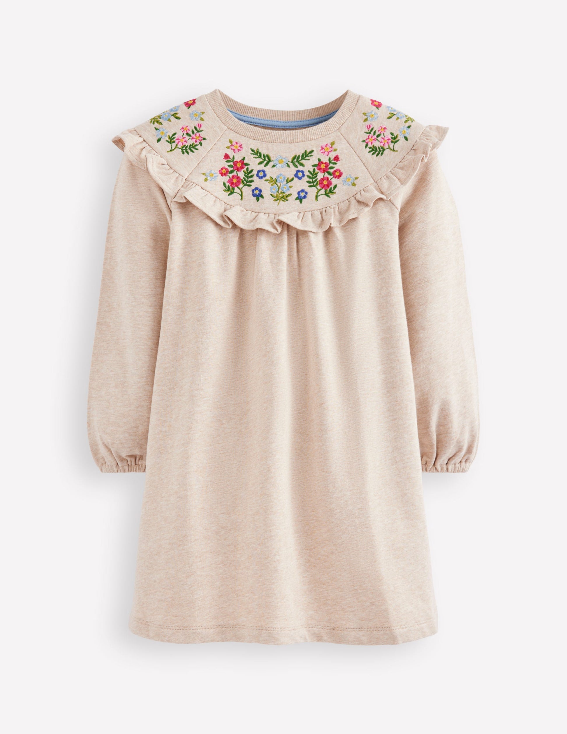 Embroidered Sweatshirt Dress-Oatmeal Marl-1