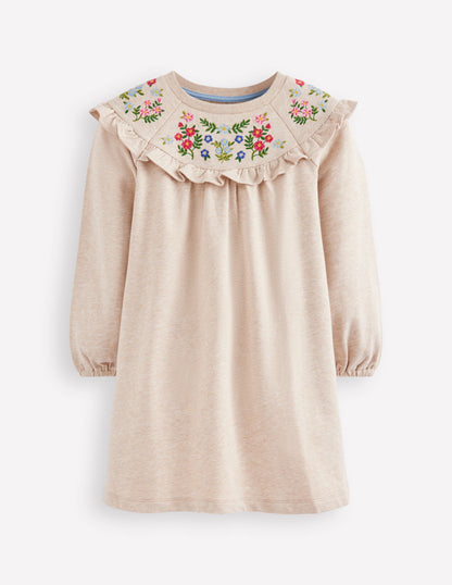 Embroidered Sweatshirt Dress-Oatmeal Marl-1