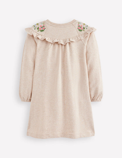 Embroidered Sweatshirt Dress-Oatmeal Marl-2