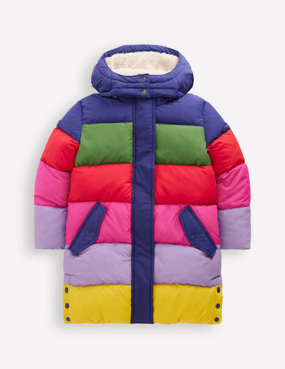 Longline Padded Coat-Rainbow Colourblock-1