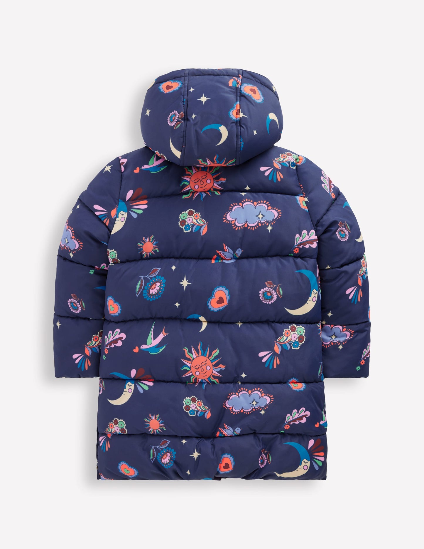 Longline Padded Coat-College Navy Spaced Paisley