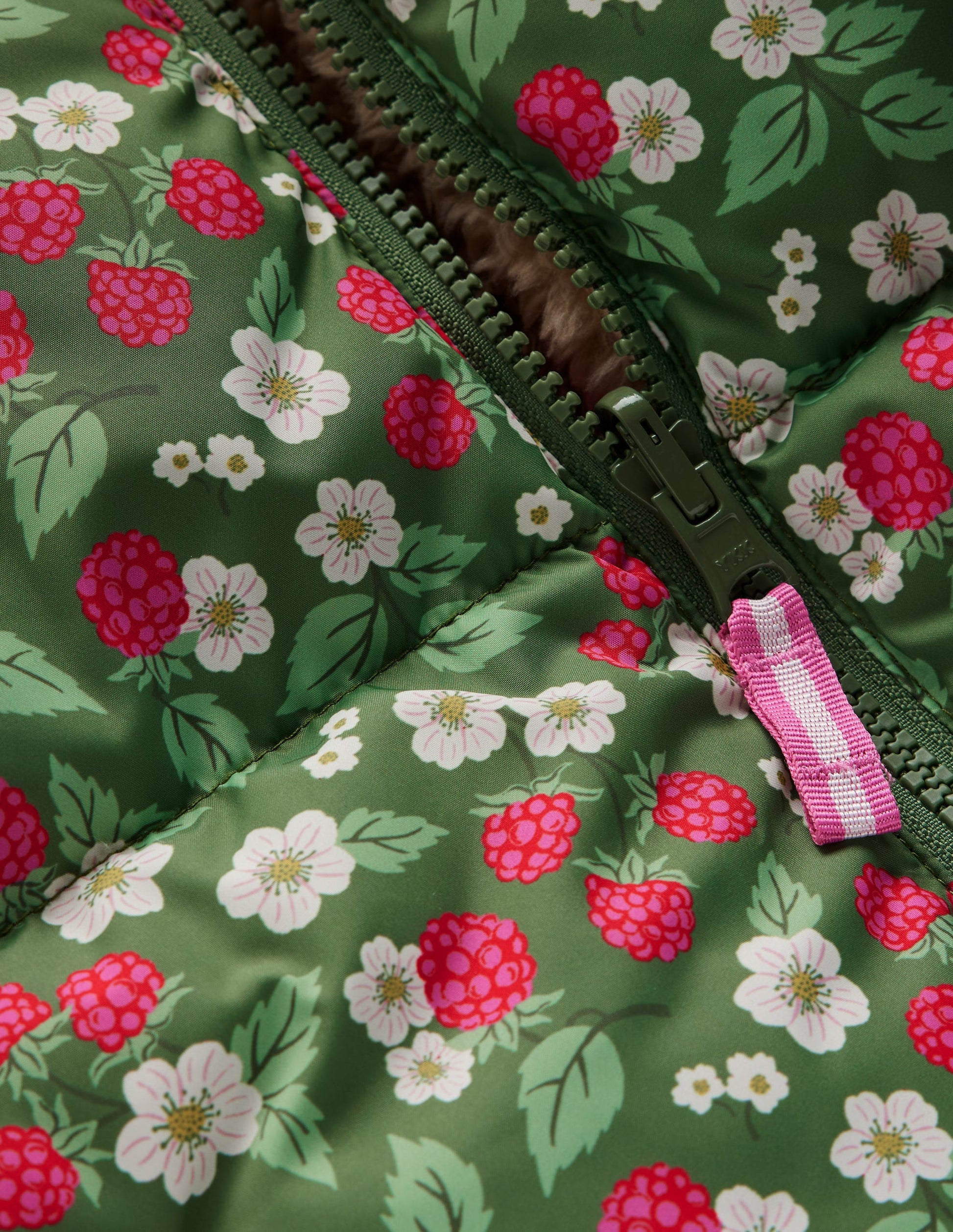 Reversible Padded Borg Coat-Safari Green Vintage Berry-3