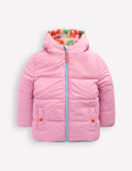 Reversible Padded Borg Coat-Multi Flower Check