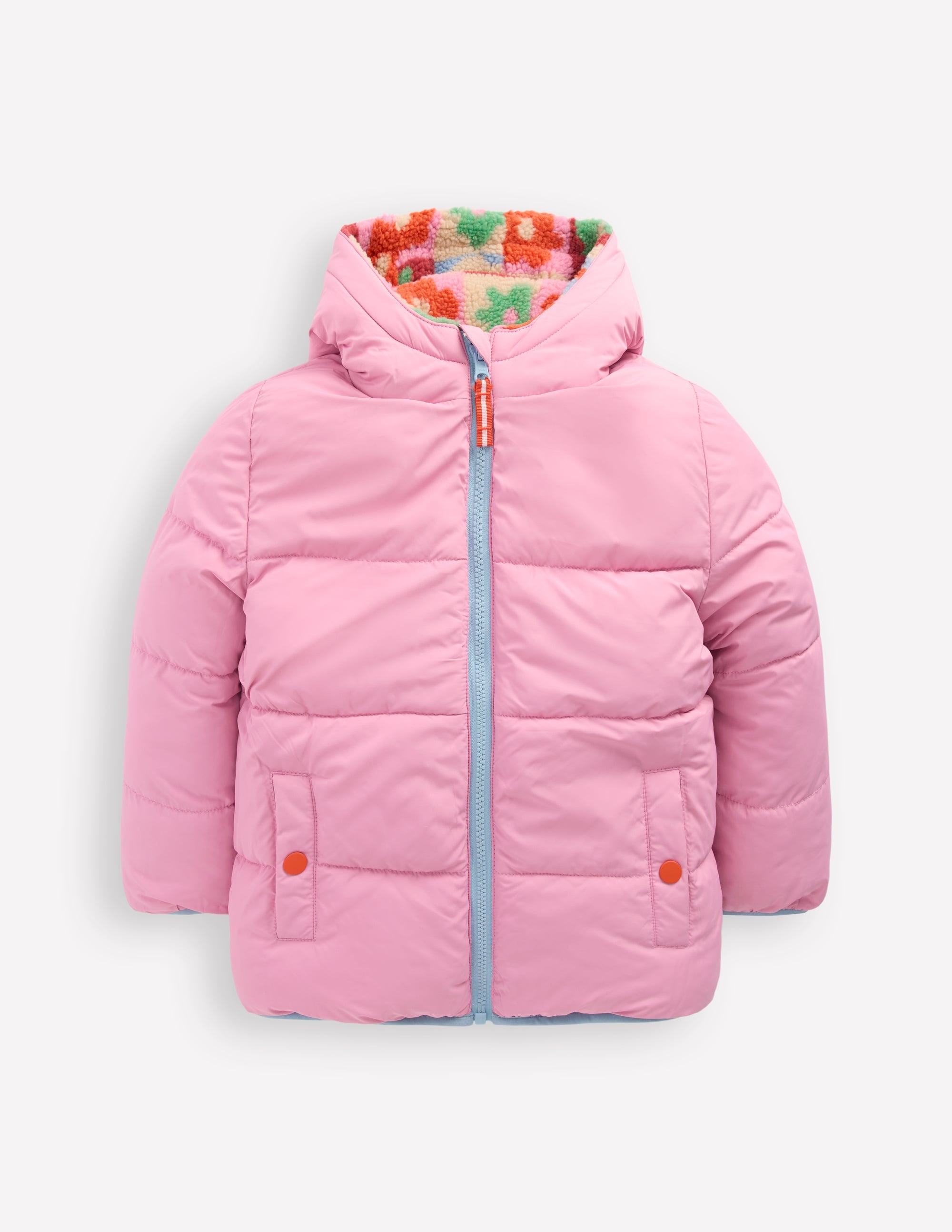 Reversible Padded Borg Coat-Multi Flower Check - Image 1