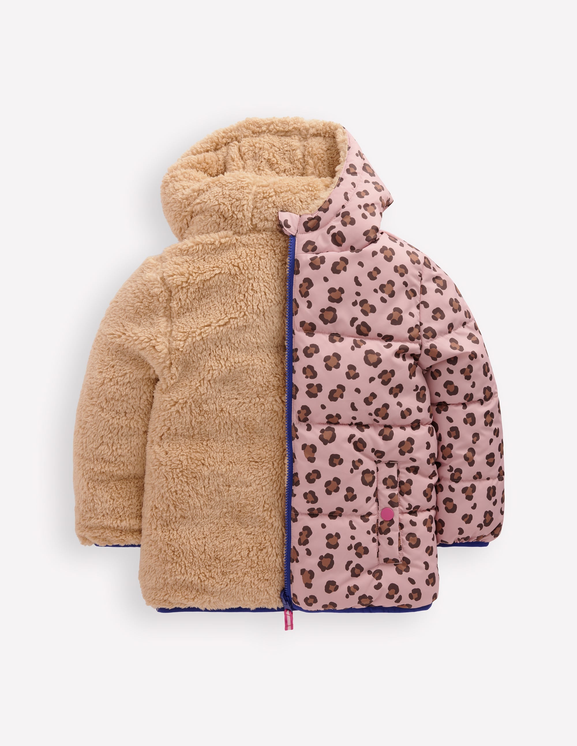 Reversible Padded Borg Coat-Pink Leopard - Image 5