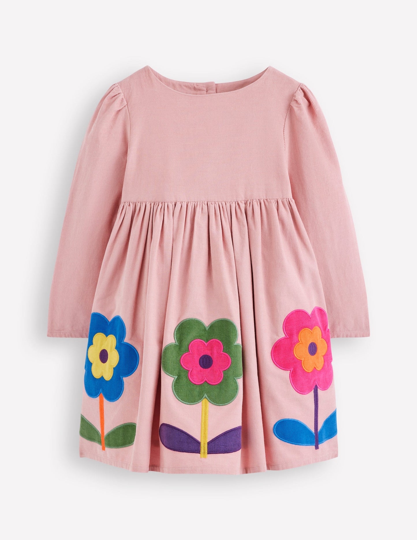 Corduroy Appliqué Dress-Almond Pink Flower