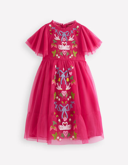 Embroidered Tulle Dress-Cherry Jam Lovebirds-1