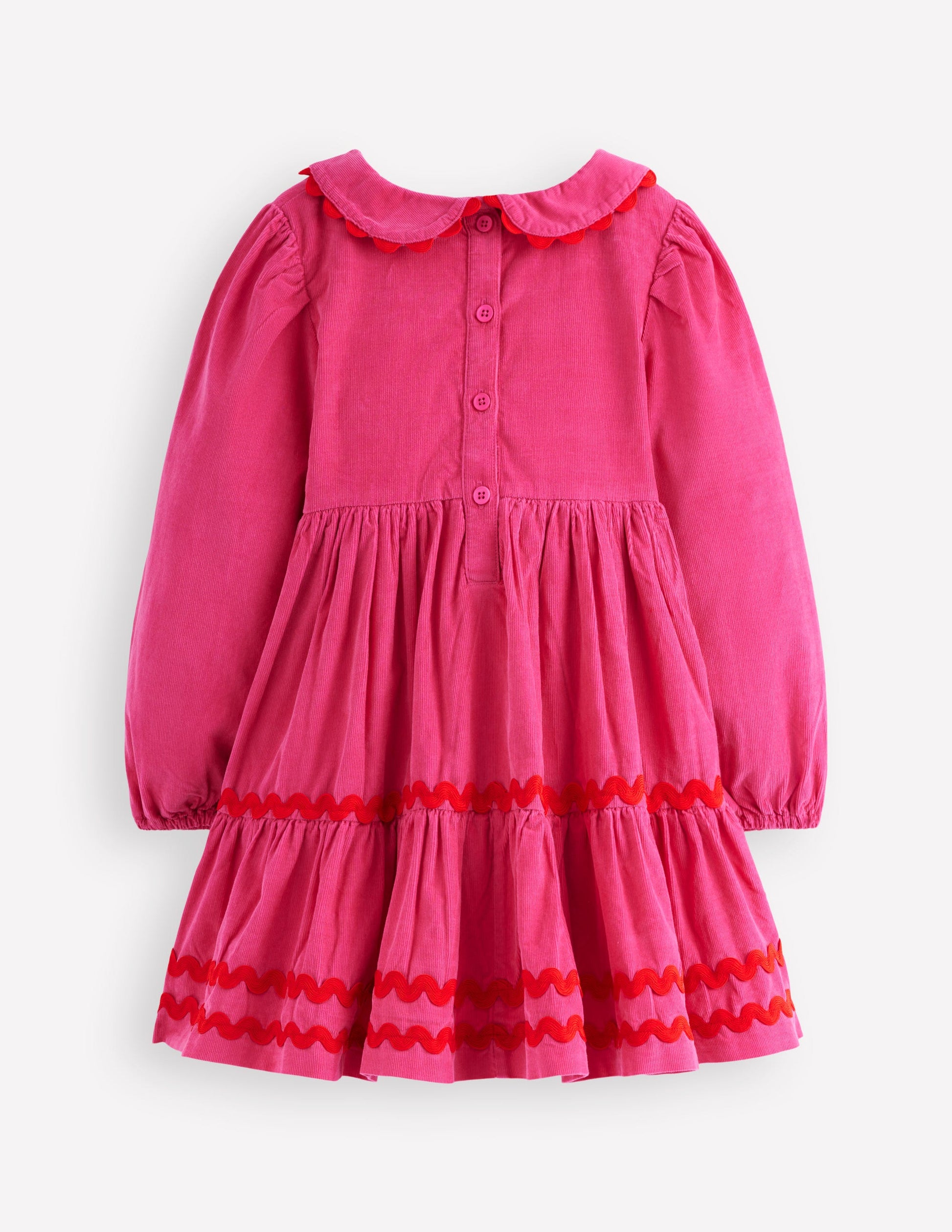 Cord Ric Rac Trim Dress-Raspberry Pink-2
