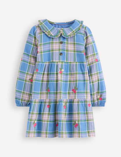 Minna Collared Woven Dress-Peacock Plume Blue Check-1