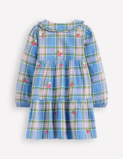 Minna Collared Woven Dress-Peacock Plume Blue Check-2