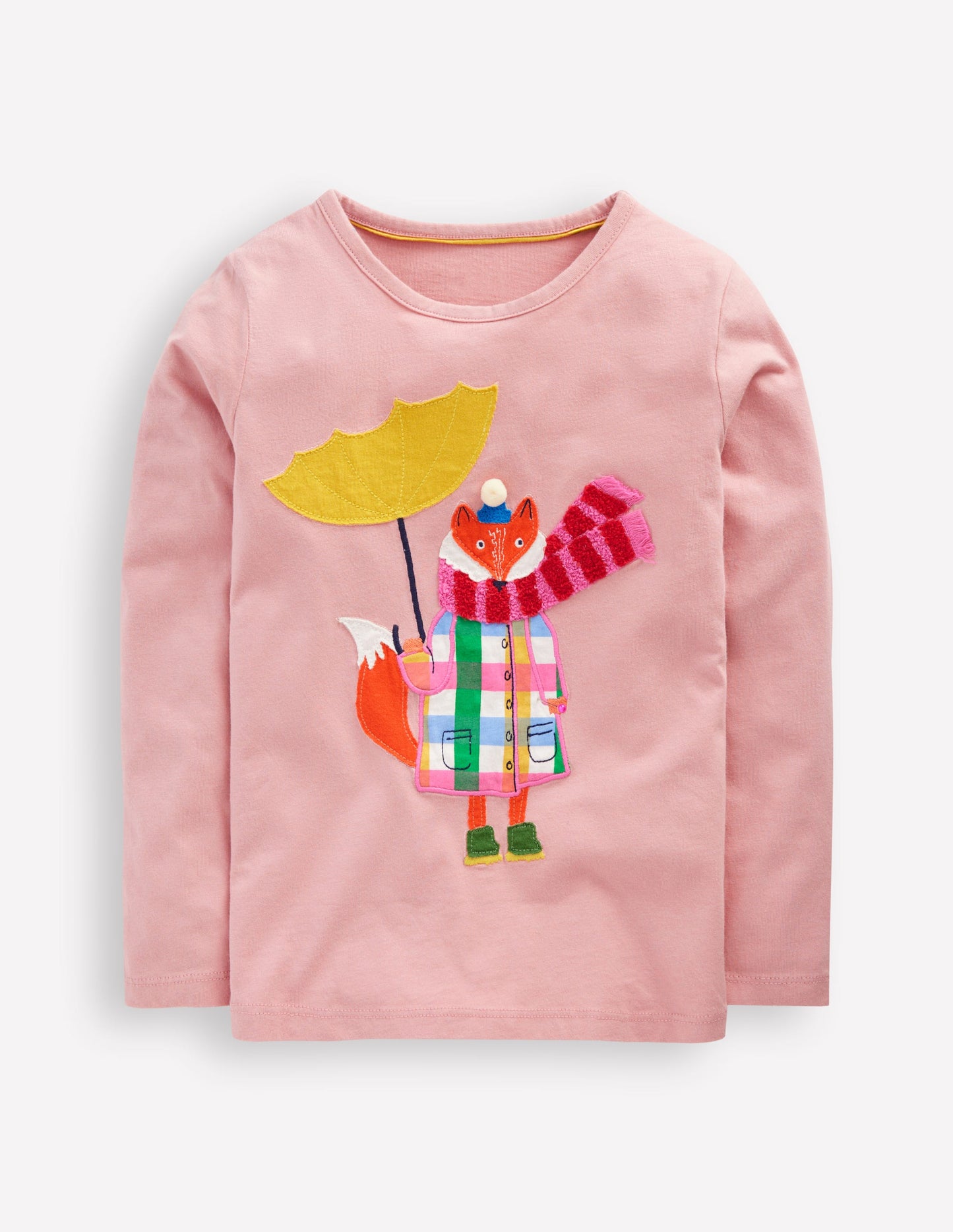 Long Sleeve Appliqué T-shirt-Vintage Pink Weather Fox