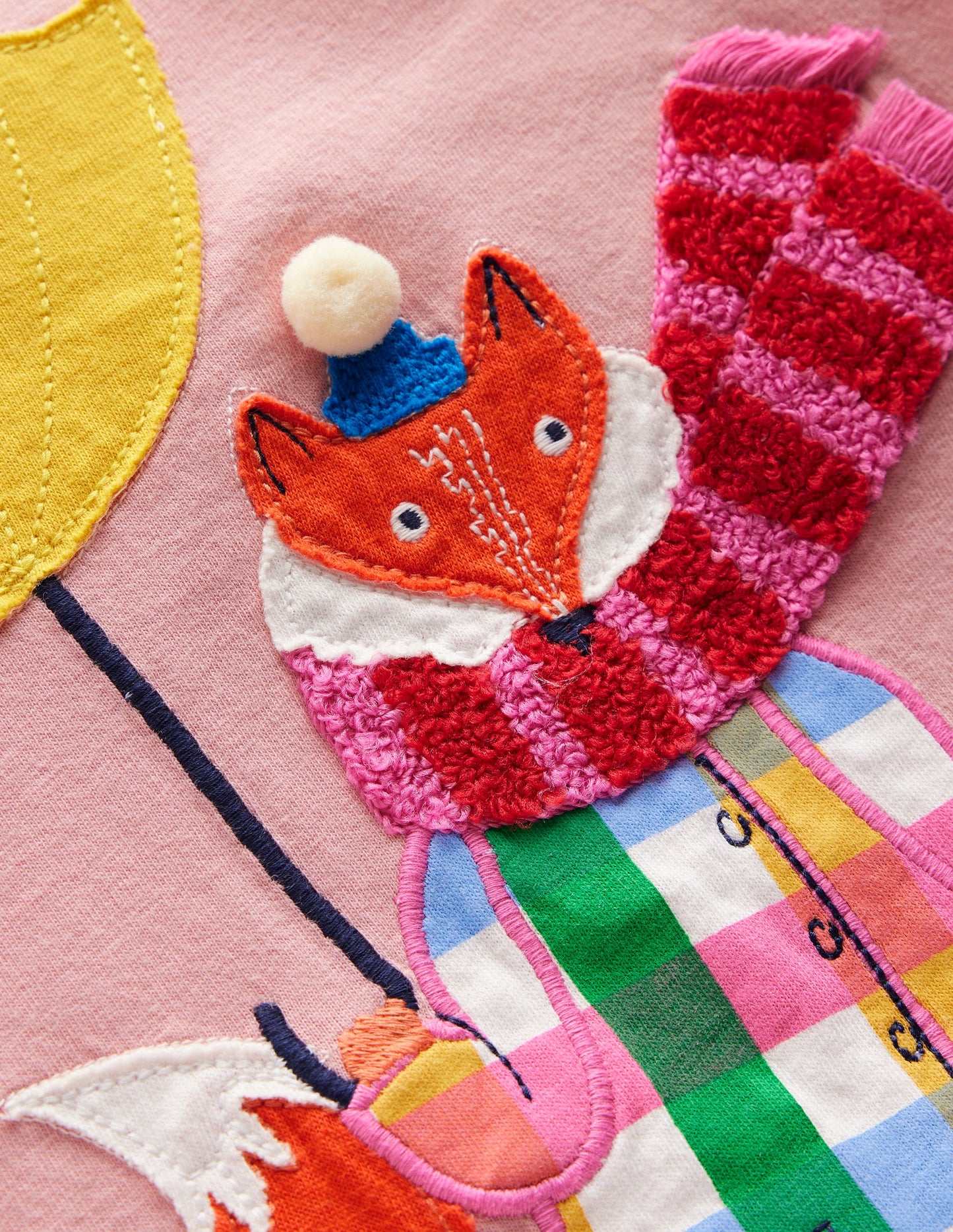 Long Sleeve Appliqué T-shirt-Vintage Pink Weather Fox