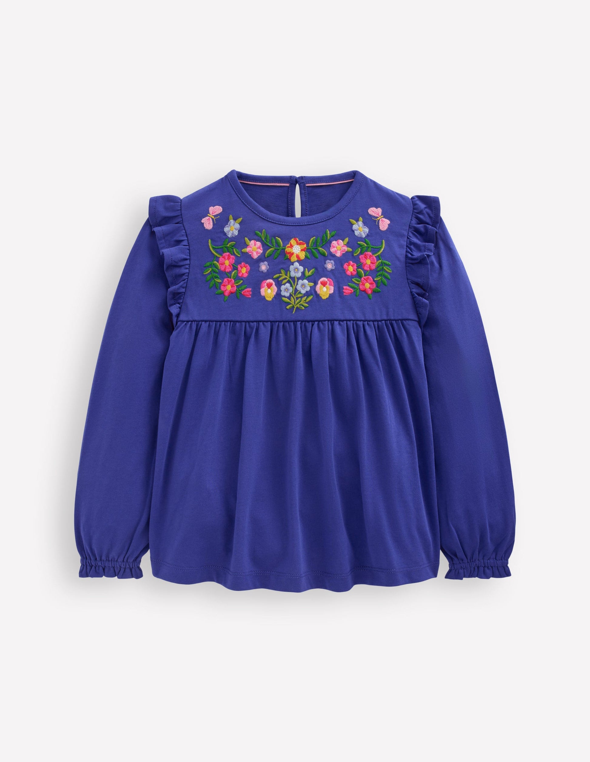 Embroidered Jersey Yoke Top-Sapphire Blue Embroidery-1