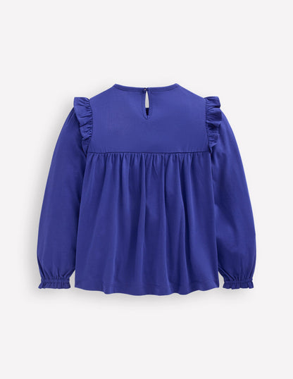 Embroidered Jersey Yoke Top-Sapphire Blue Embroidery-2