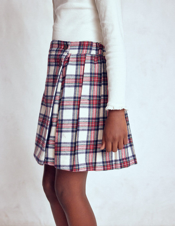 Fully Lined Button Kilt-Red and Soft Ivory Tartan