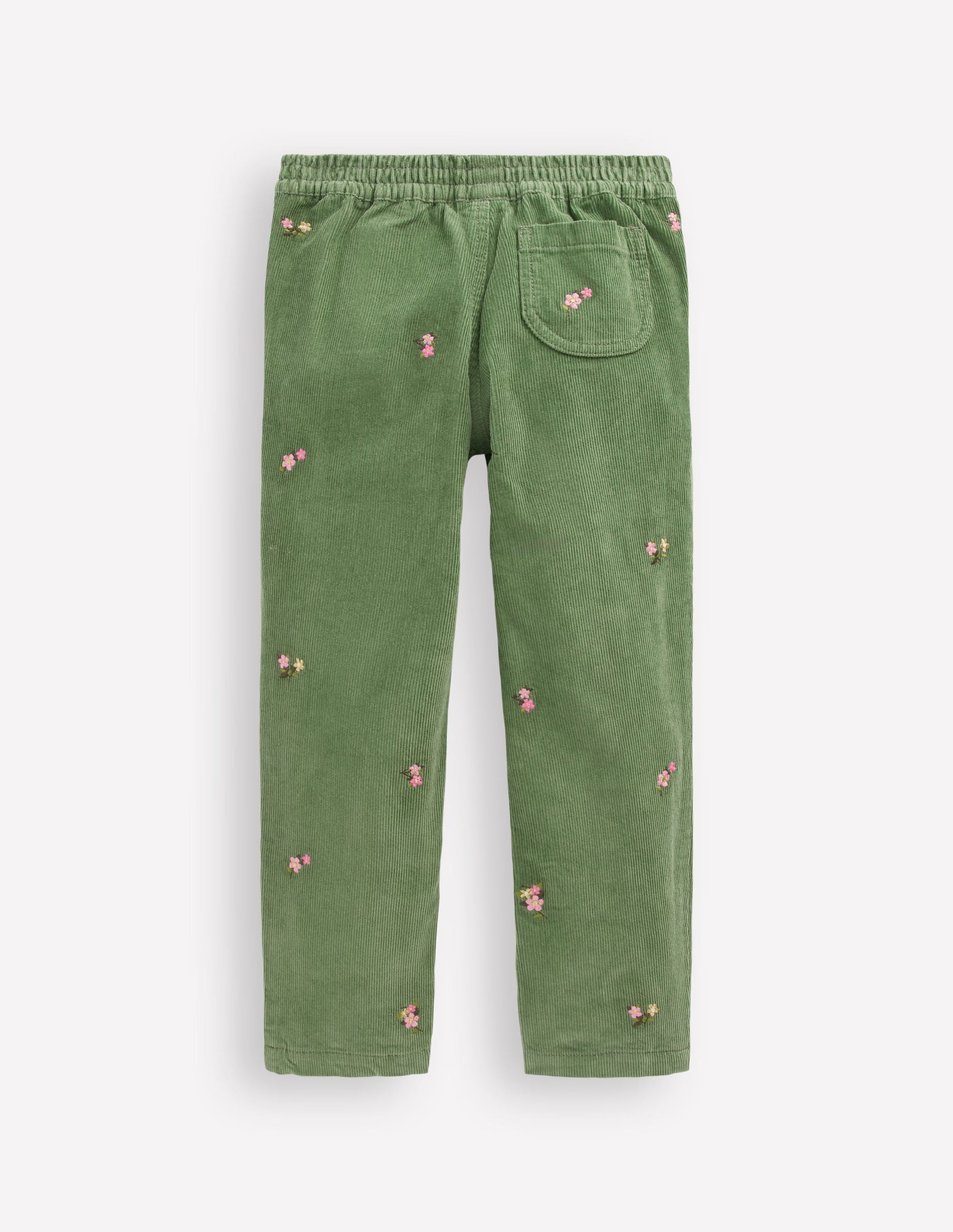 Cord Pull-On Trousers-Broccoli Green Embroidered-2