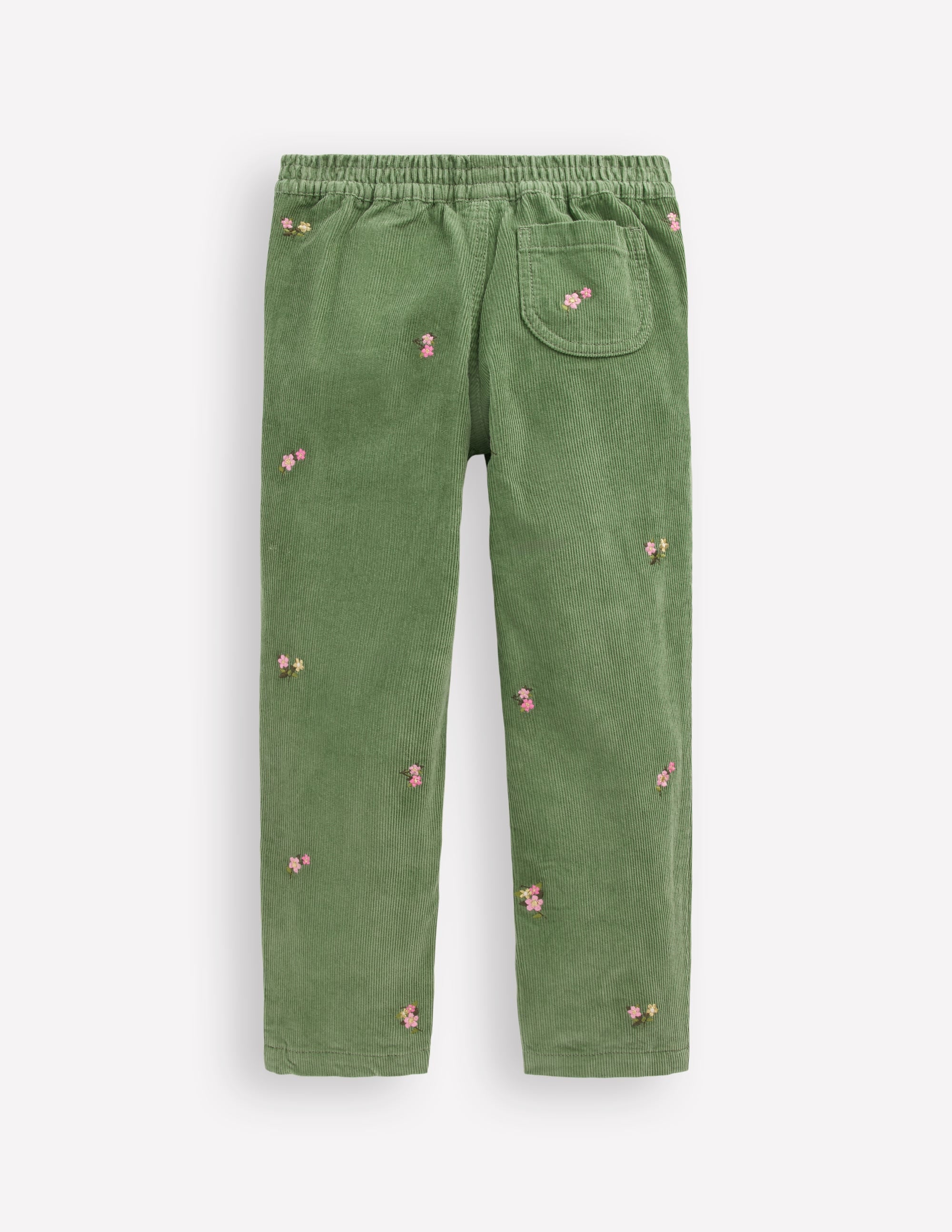 Cord Pull-On Trousers-Broccoli Green Embroidered - Image 2