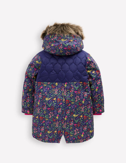 Joni Quilted Parka Coat-Blue Flower Meadow-2