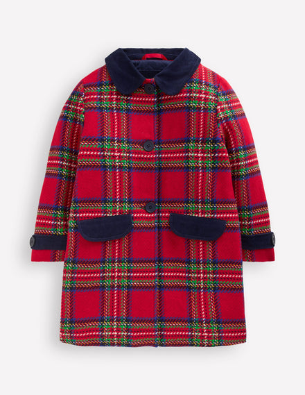 Wool Blend Coat-Red Check