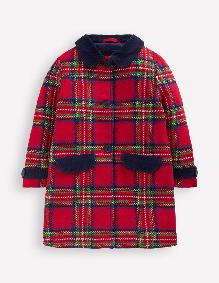 Wool Blend Coat-Red Check