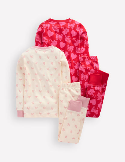 Twin Pack Snug Pyjamas-Heart Bow Print-2