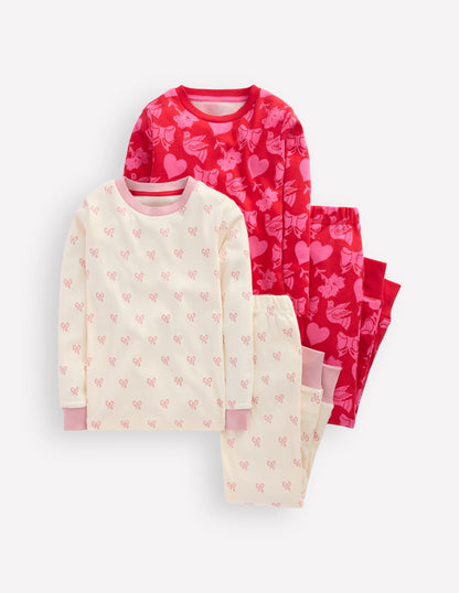 Twin Pack Snug Pyjamas-Heart Bow Print-1