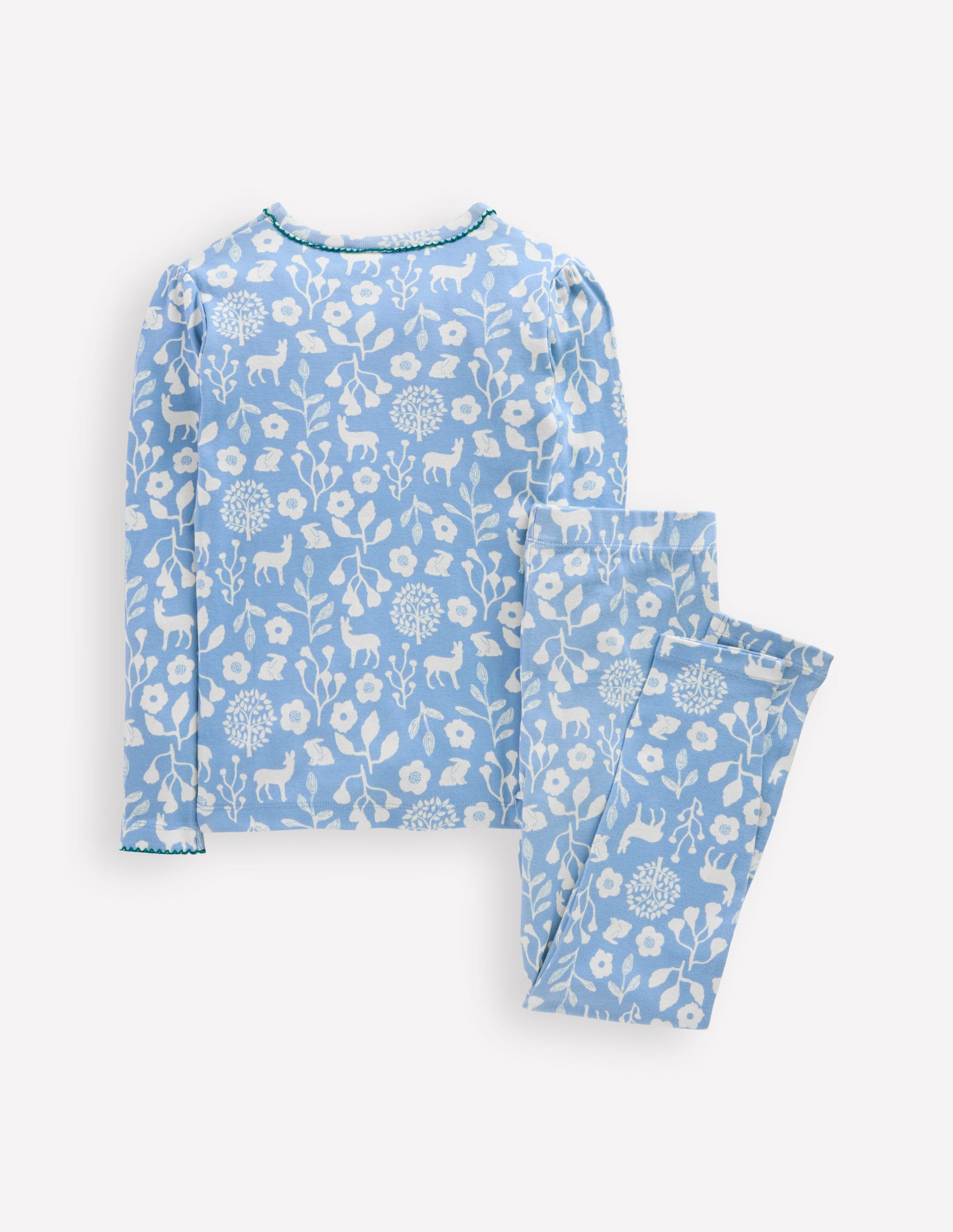 Snug Henley Pyjamas-Glacier Blue Woodland Print-2