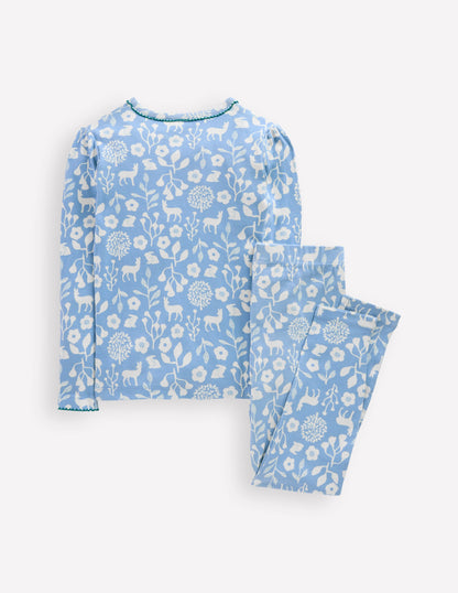 Snug Henley Pyjamas-Glacier Blue Woodland Print-2