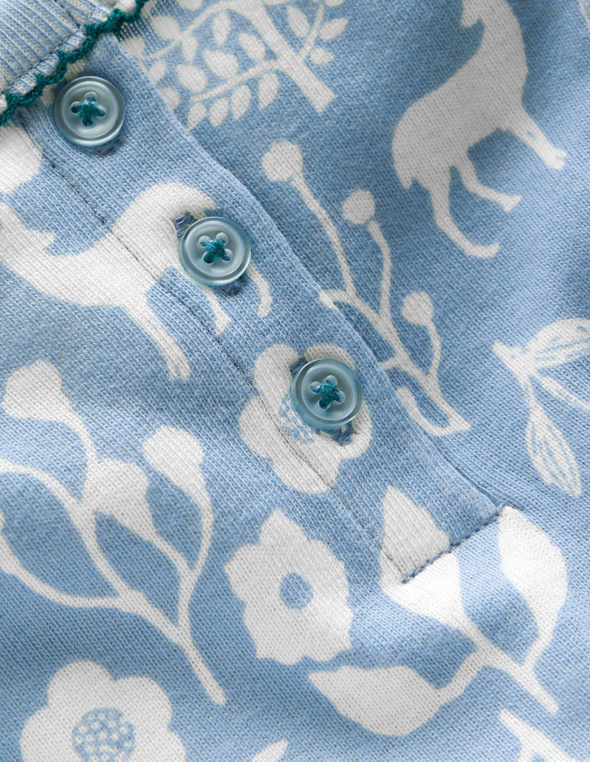 Snug Henley Pyjamas-Glacier Blue Woodland Print-3