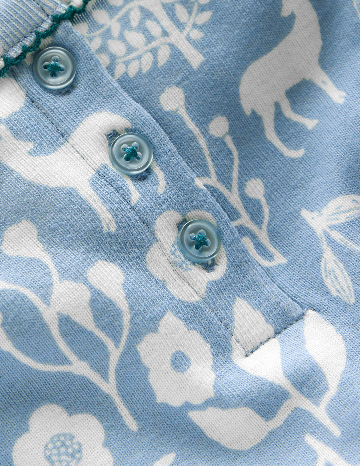 Snug Henley Pyjamas-Glacier Blue Woodland Print - Image 3