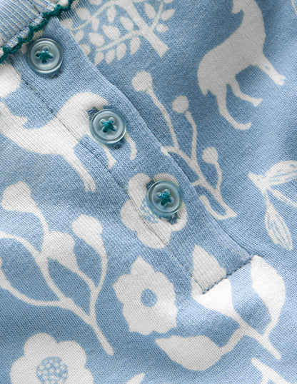 Snug Henley Pyjamas-Glacier Blue Woodland Print-3