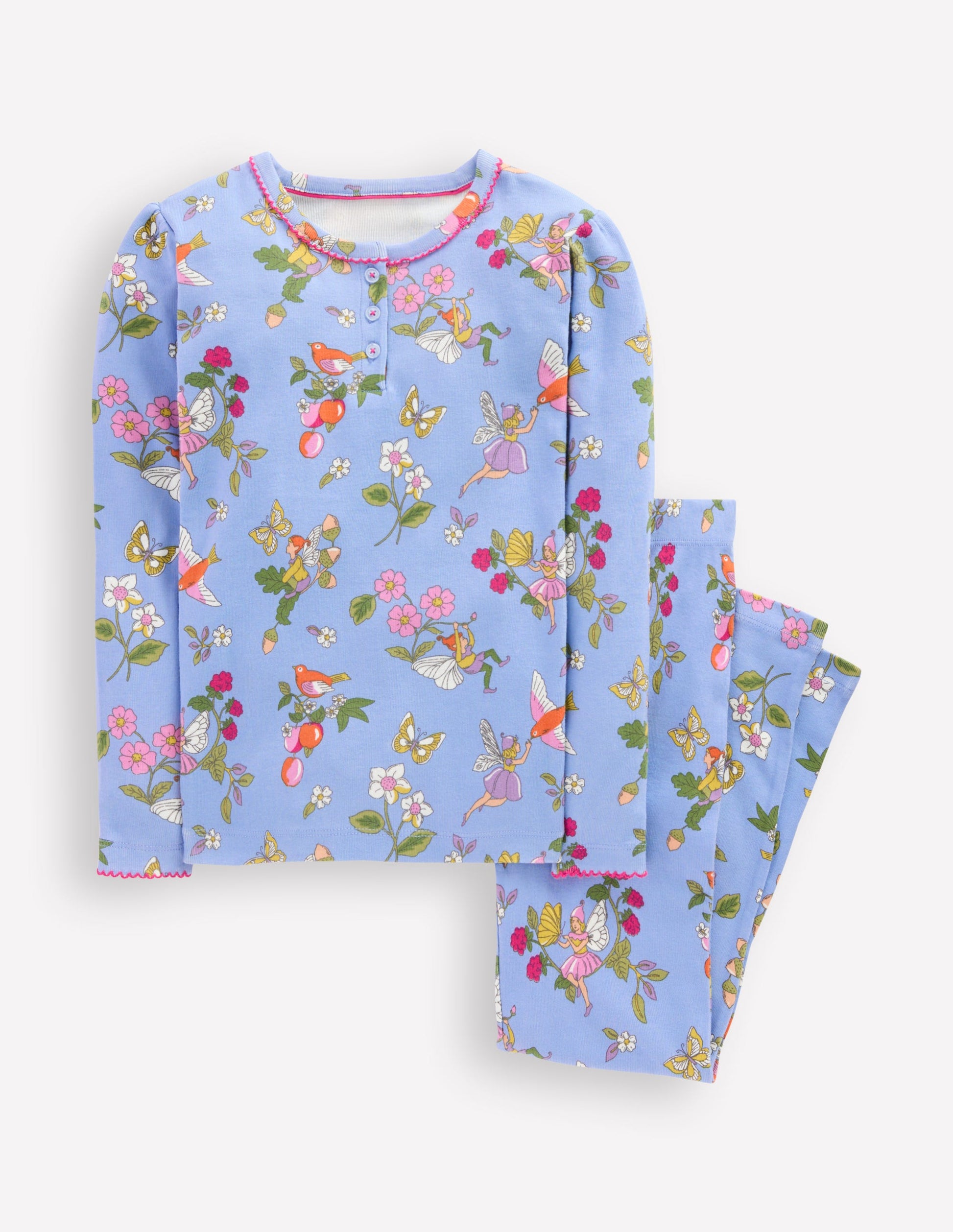 Snug Henley Pyjamas-Glacier Blue Fairy Print-1