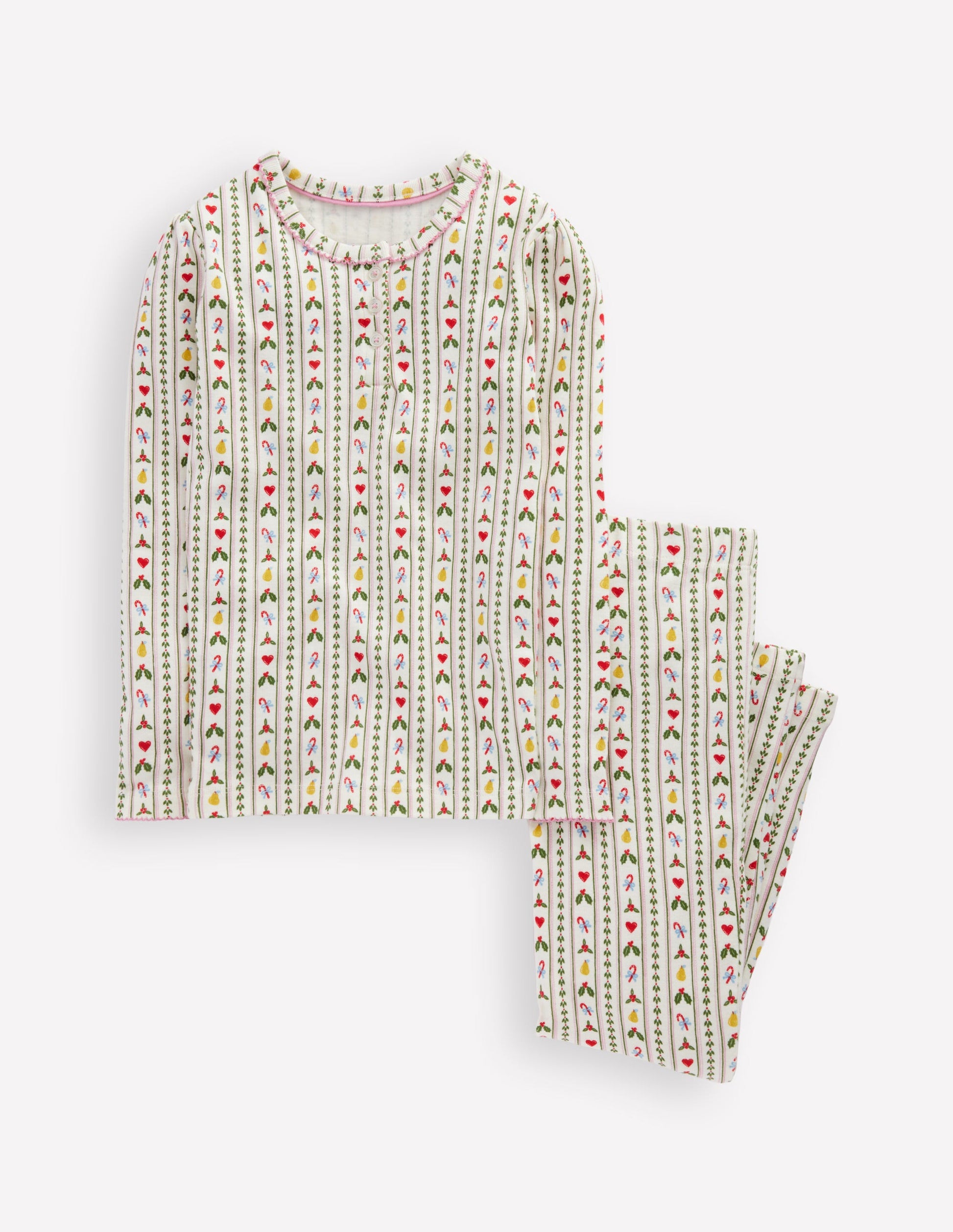 Snug Henley Pyjamas-Soft Ivory Nutcracker Stripe-1
