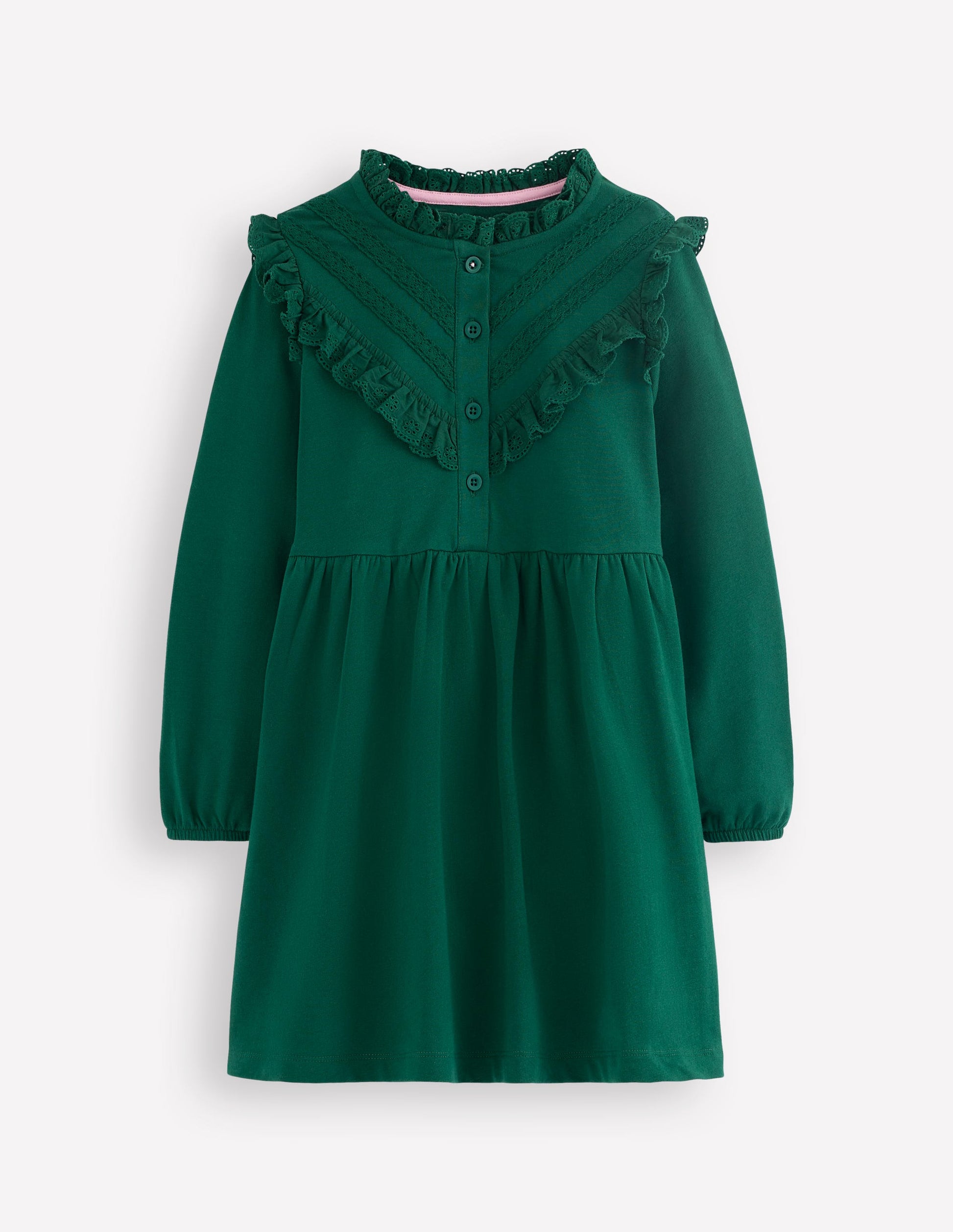 Lace Trim Sweatshirt Dress-Emerald Night-5