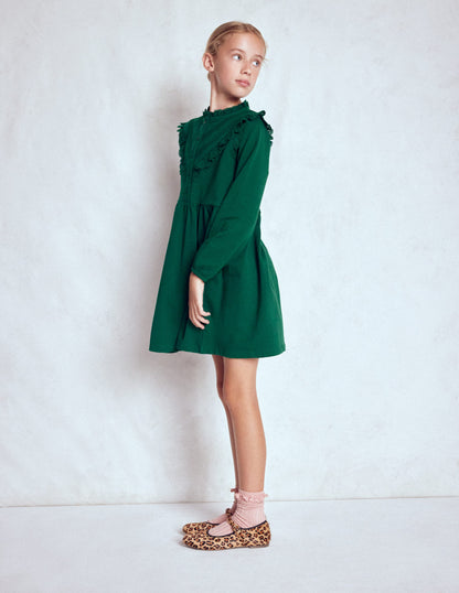 Lace Trim Sweatshirt Dress-Emerald Night-3