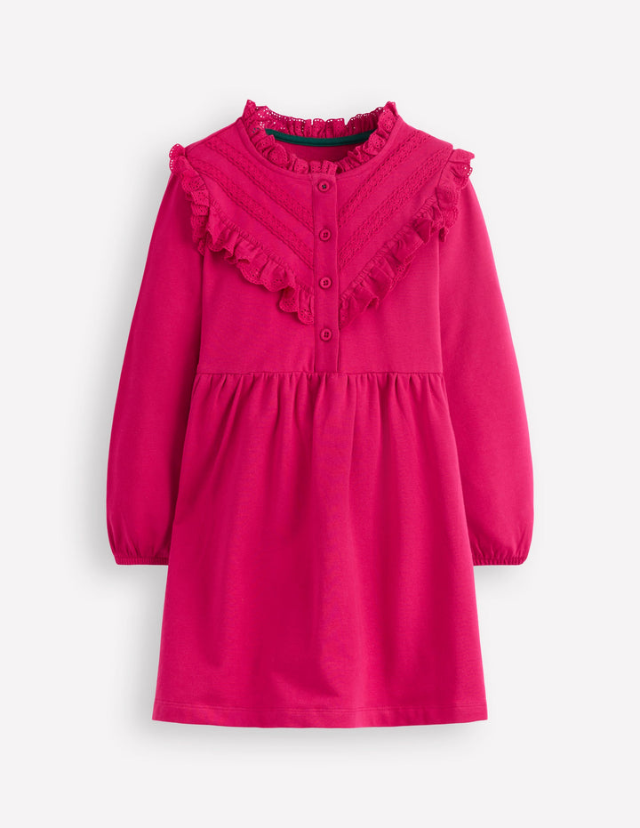 Lace Trim Sweatshirt Dress-Cherry Jam
