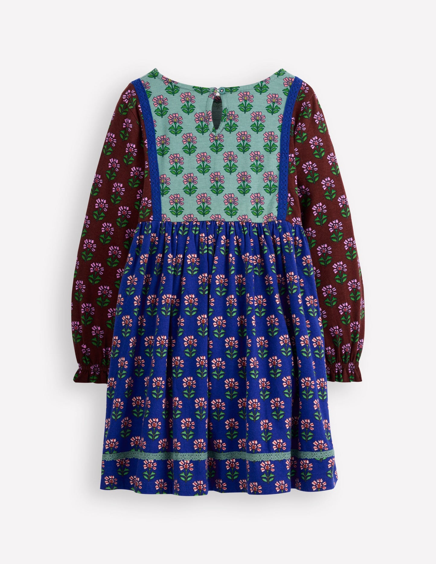 Hotchpotch Floral Jersey Dress-Bright Blue Woodblock Flower